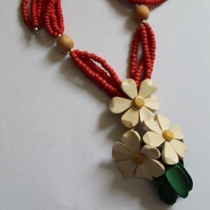 Vintage Multi Strand Necklace with Flower Pendant
